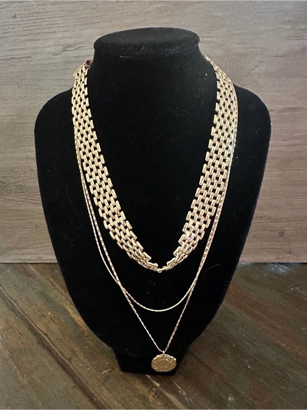 Express Gold-Tone Layered Chain Necklace with Coin Pendant
